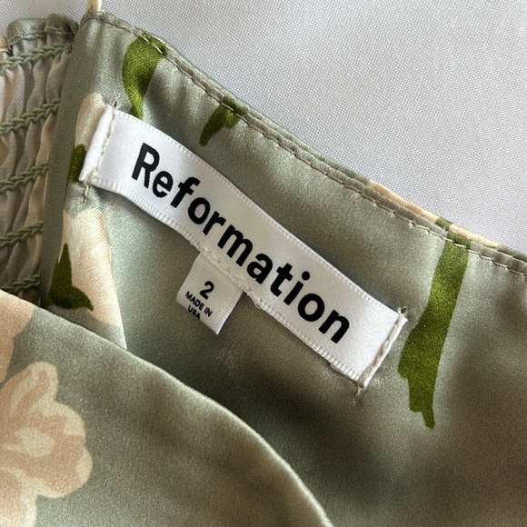 AUTHENTIC Reformation Marguerite Floral Green Sage Silk Dress - Picture 10 of 12